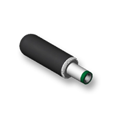 DC POWER PLUG, 0.100" (2.5mm) ID pin, 1.42" (36.07mm) overall length, black insulator tip, black handle, High-Temp