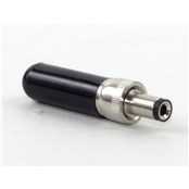 DC POWER PLUG, 0.100" (2.5mm) ID pin, 1.7" (43.18mm) overall length, black insulator tip, black handle, locking