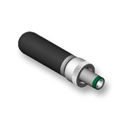 DC POWER PLUG, 0.100" (2.5mm) ID pin, 1.7" (43.18mm) overall length, black insulator tip, black handle, locking, High-Temp