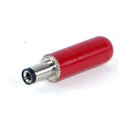 DC POWER PLUG, 0.100" (2.5mm) ID pin, 1.42" (36.07mm) overall length, black insulator tip, red handle