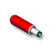 DC POWER PLUG, 0.100" (2.5mm) ID pin, 1.42" (36.07mm) overall length, black insulator tip, red handle, High-Temp
