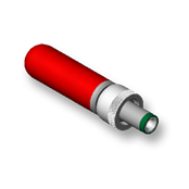 DC POWER PLUG, 0.100" (2.5mm) ID pin, 1.7" (43.18mm) overall length, black insulator tip, red handle, locking, High-Temp