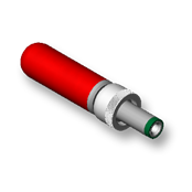 DC POWER PLUG, 0.100" (2.5mm) ID pin, 1.8" (45.72mm) overall length, black insulator tip, red handle, locking, High-Temp