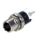 DC Power Jack, 0.080" (2.0mm) pin, straight PC terminals, long bushing