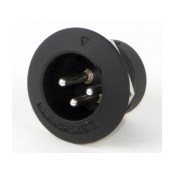 B Series Circular Panel Mount w/nut, 3 Pin XLR Male - Silver Pins / Black  Finish