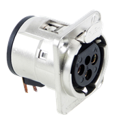 E Series 3 Pin XLR Female, Right Angle PC Contacts, Silver Pins/Nickel Finish