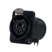 E Series 3 Pin XLR Female, Right Angle PC Contacts, Silver Pins/Black Finish