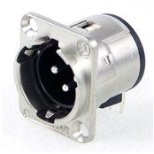 E Series 3 Pin XLR Male, Right Angle PC Contacts, Silver Pins/Nickel Finish