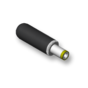 DC POWER PLUG, 0.080" (2.0mm) ID pin, 1.42" (36.07mm) overall length, white insulator tip, black handle, High-Temp