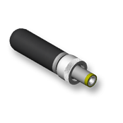 DC POWER PLUG, 0.080" (2.0mm) ID pin, 1.7" (43.18mm) overall length, black insulator tip, black handle, locking, High-Temp